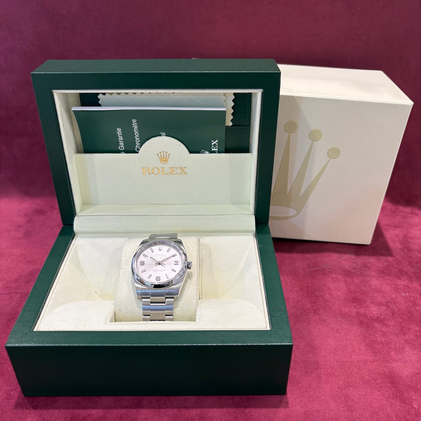 Rolex Air-King 114200 silberfarbenes Zifferblatt mit Box