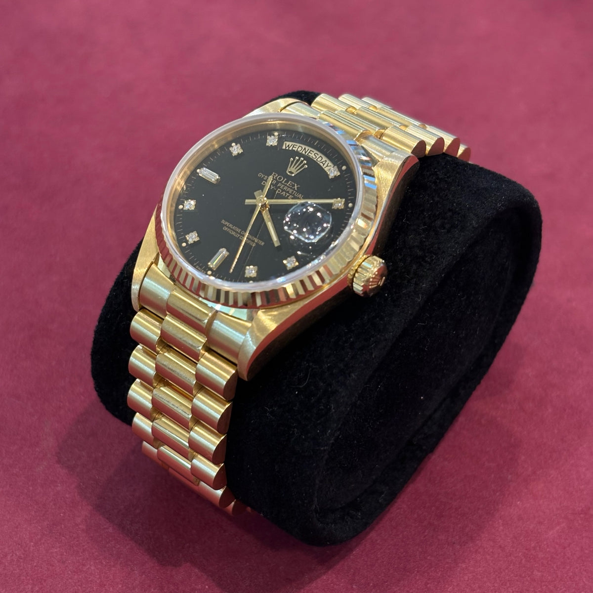 Rolex Day-Date 36mm Vollgold Ref. 18038 — Factory Diamant-Zifferblatt, Full Set, Baujahr 1987