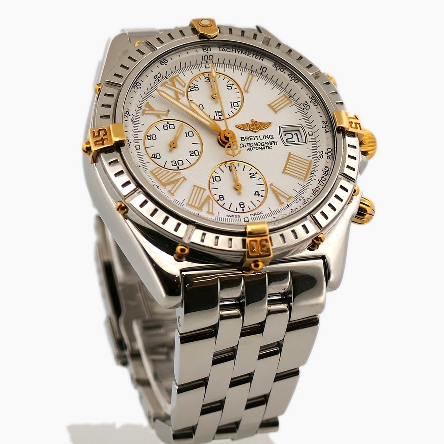Breitling Crosswind Referenz D13355 Stahl Gold mit weißem Zifferblatt bei Juwelier Reinecke Hildesheim