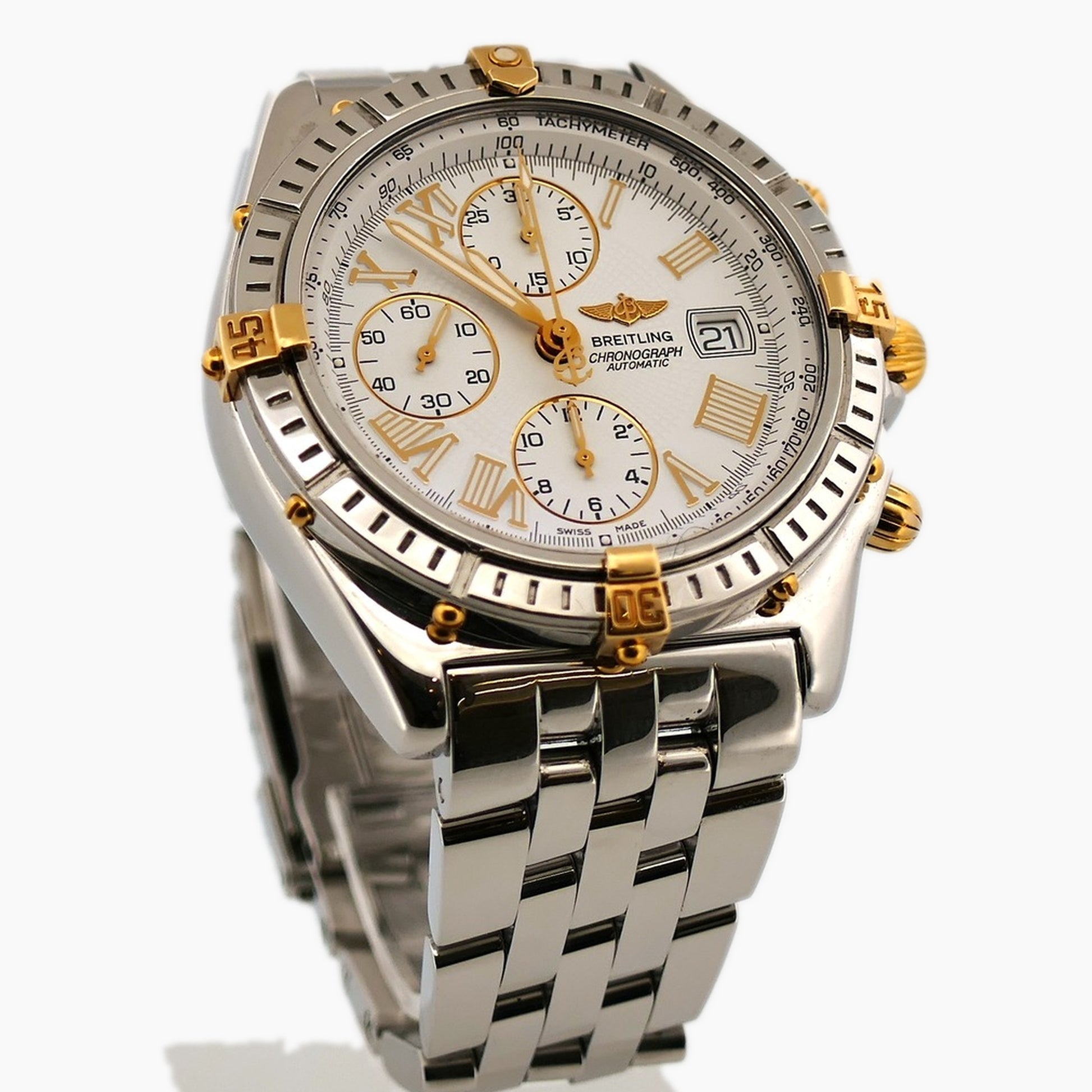 Breitling Crosswind Referenz D13355 Stahl Gold mit weißem Zifferblatt bei Juwelier Reinecke Hildesheim