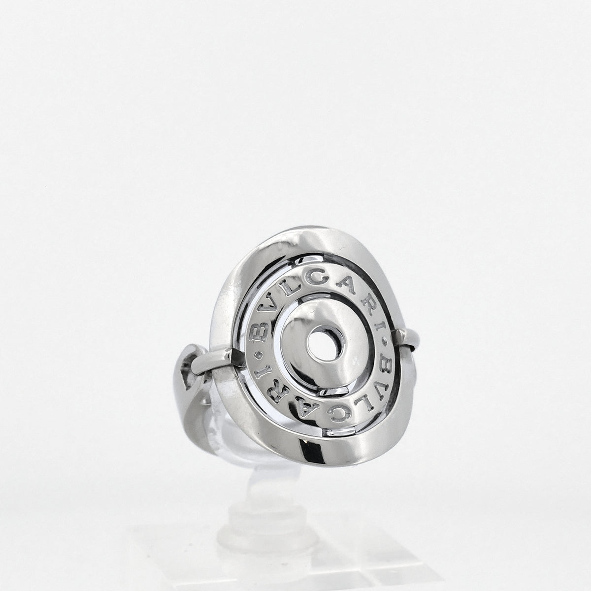 Bulgari Astrale Cerchi Ring aus 750 Weißgold mit ovalem Kreismotiv und BVLGARI Gravur
