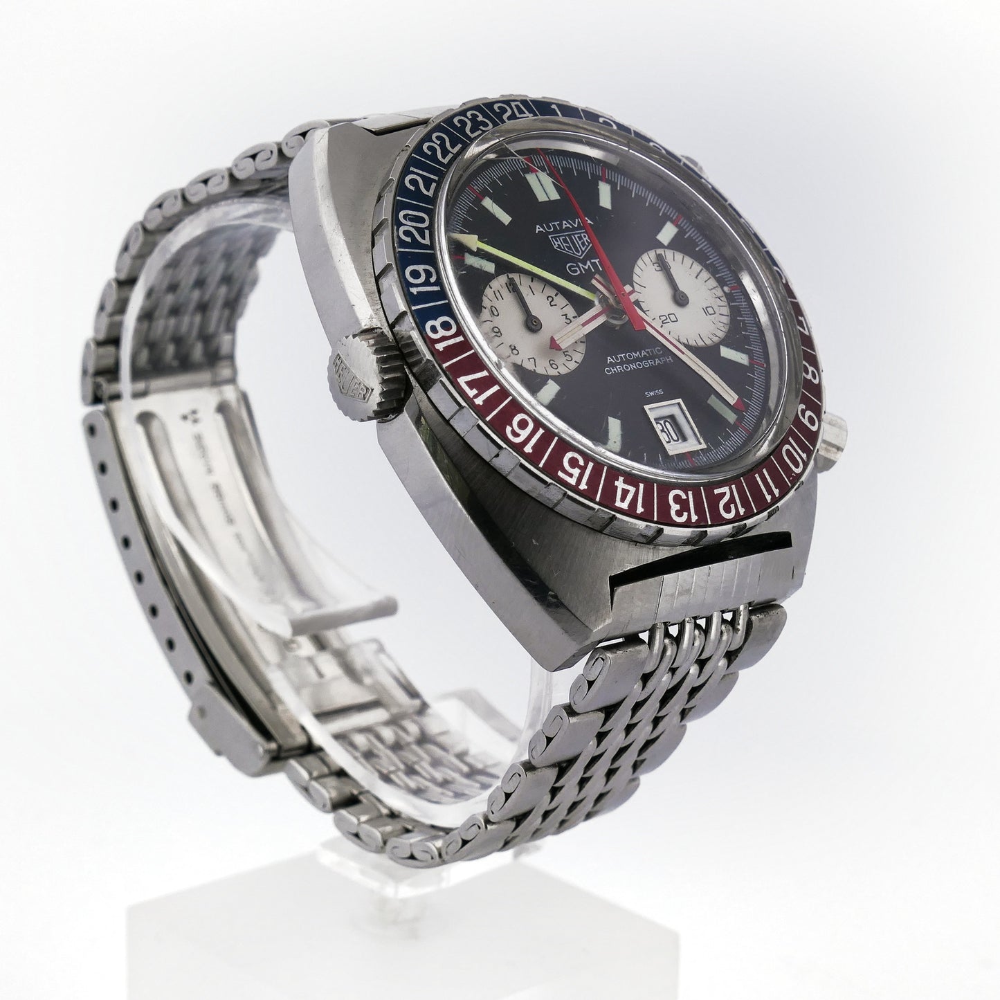 Heuer Autavia Referenz 1163 GMT Vintage Chronograph mit Pepsi-Lünette bei Juwelier Reinecke