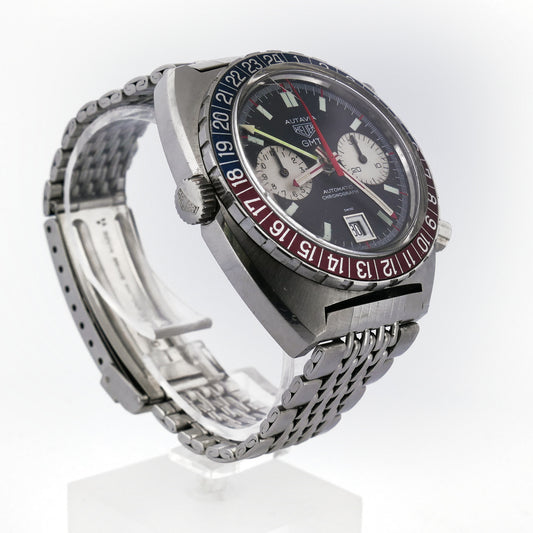 Heuer Autavia Referenz 1163 GMT Vintage Chronograph mit Pepsi-Lünette bei Juwelier Reinecke