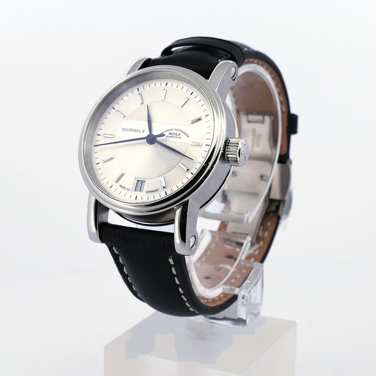 Mühle Glashütte Teutonia II Medium 34 mm aus Edelstahl von der Gegenseite