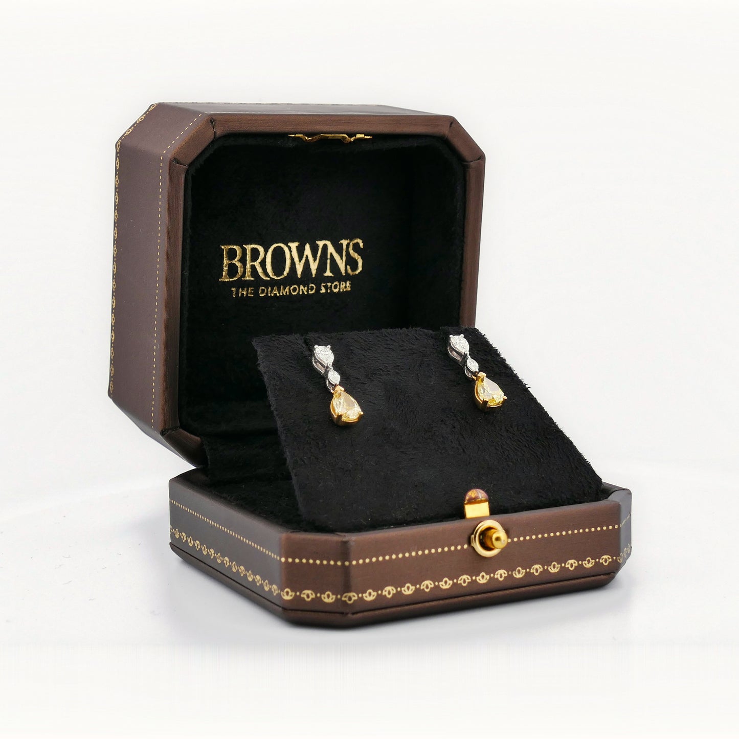 Ohrhänger in 750 Gold mit zwei natürlichen gelben Diamanten, 2,03 ct Fancy Intense