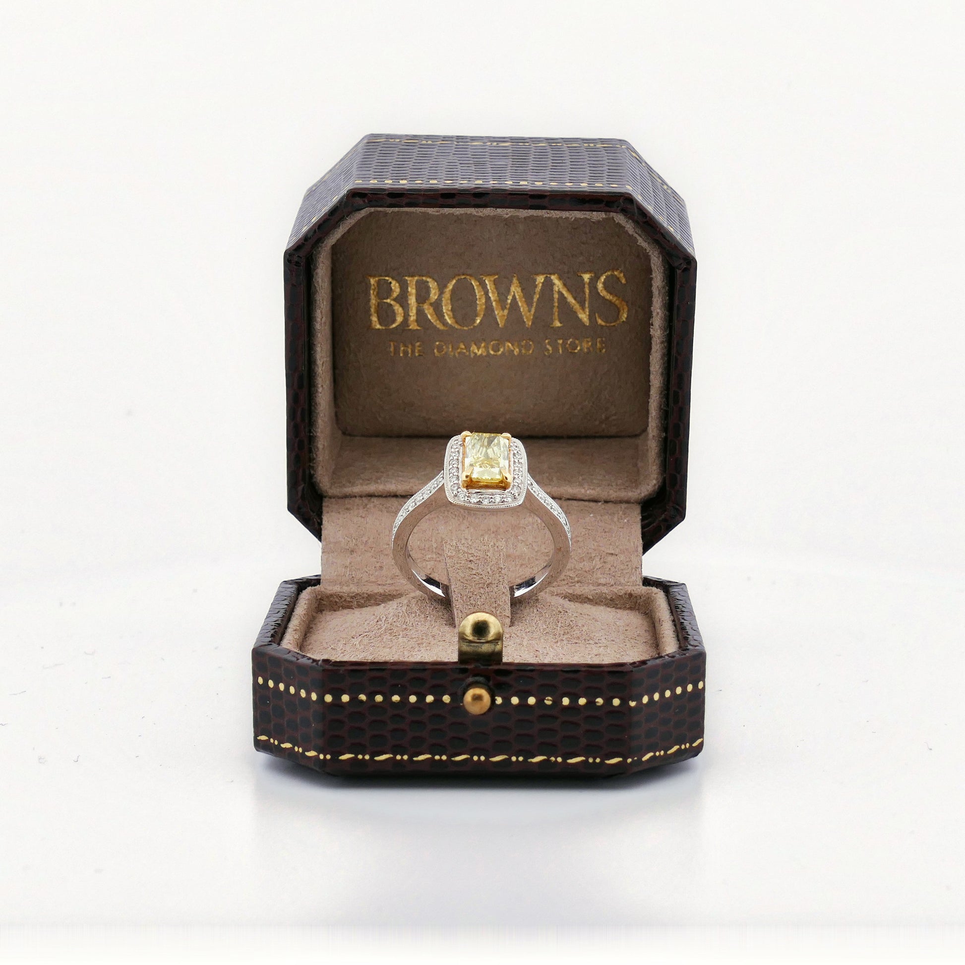 Halo Ring in 750 Gold mit natürlichem gelbem Diamant 1,19 ct Fancy Intense Yellow, Juwelier Reinecke Hildesheim