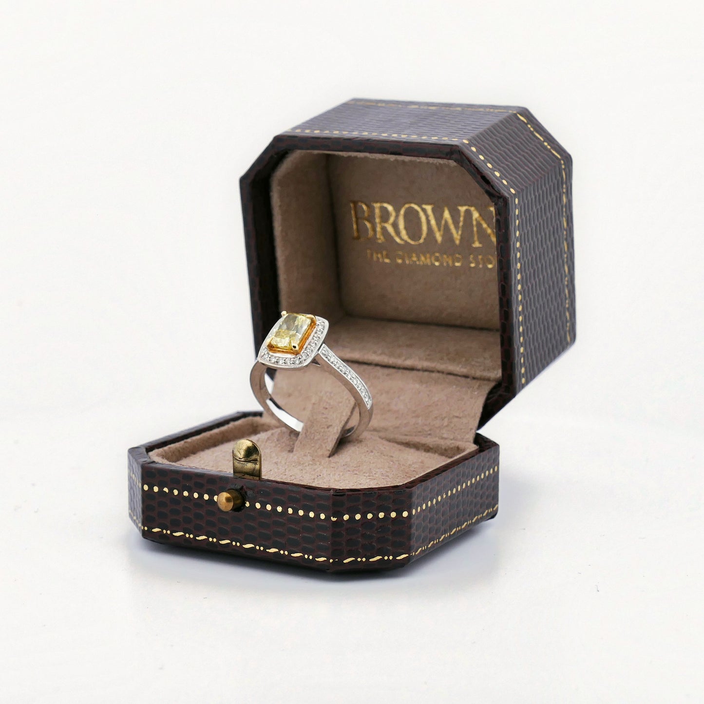 Natürlicher gelber Diamant 1,19 ct Fancy Intense in 750 Gold, Halo Ring