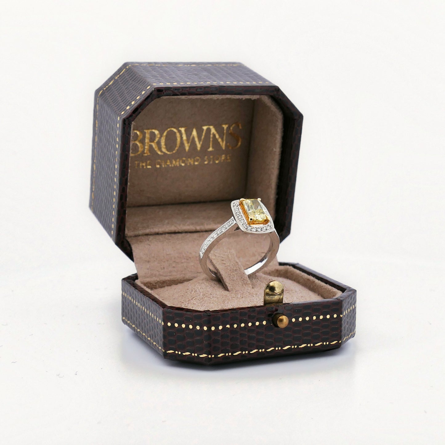 Natürlicher gelber Diamant 1,19 ct Fancy Intense in 750 Gold, Halo Ring