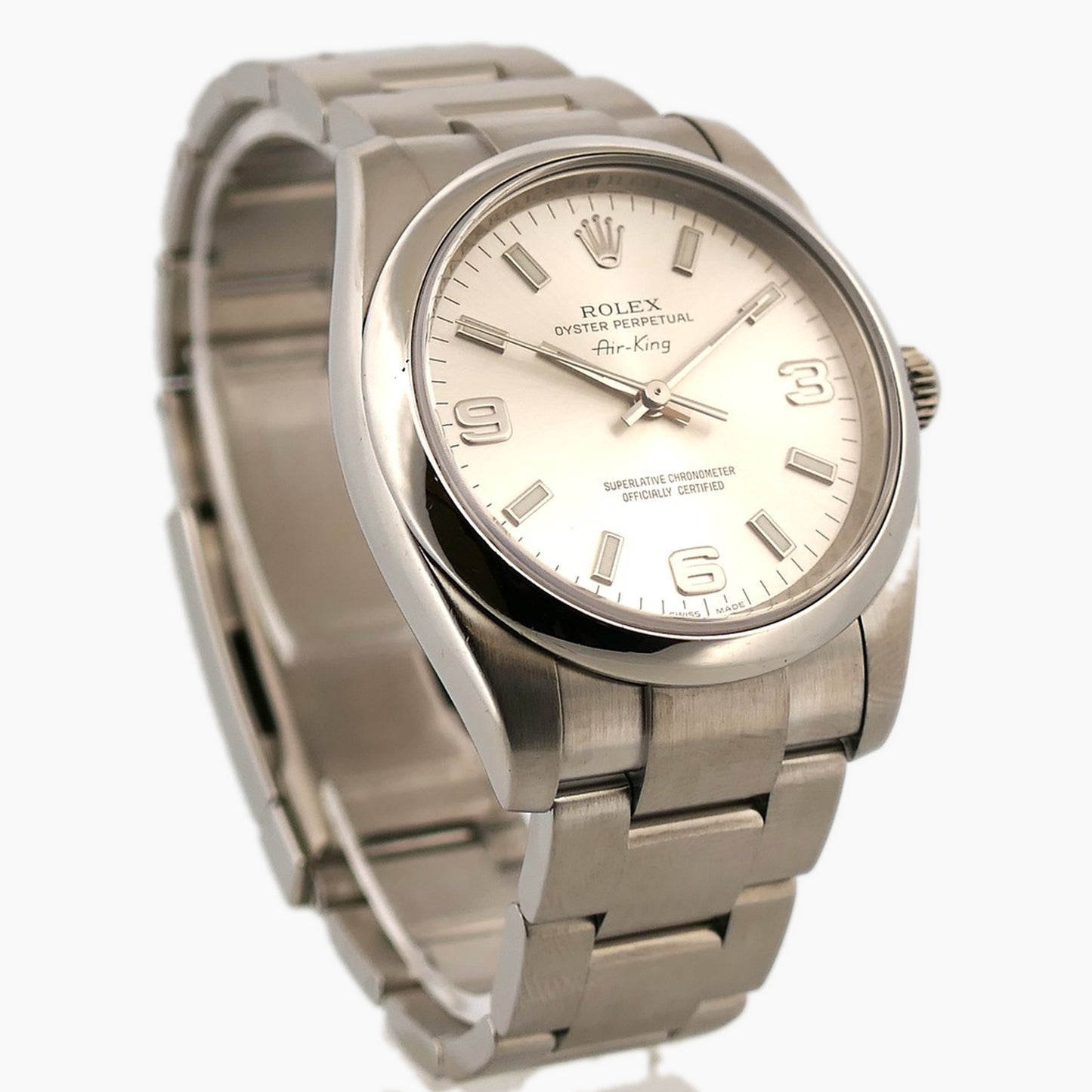 Rolex Air-King Referenz 114200 Edelstahl mit silberfarbenem Zifferblatt bei Juwelier Reinecke Hildesheim