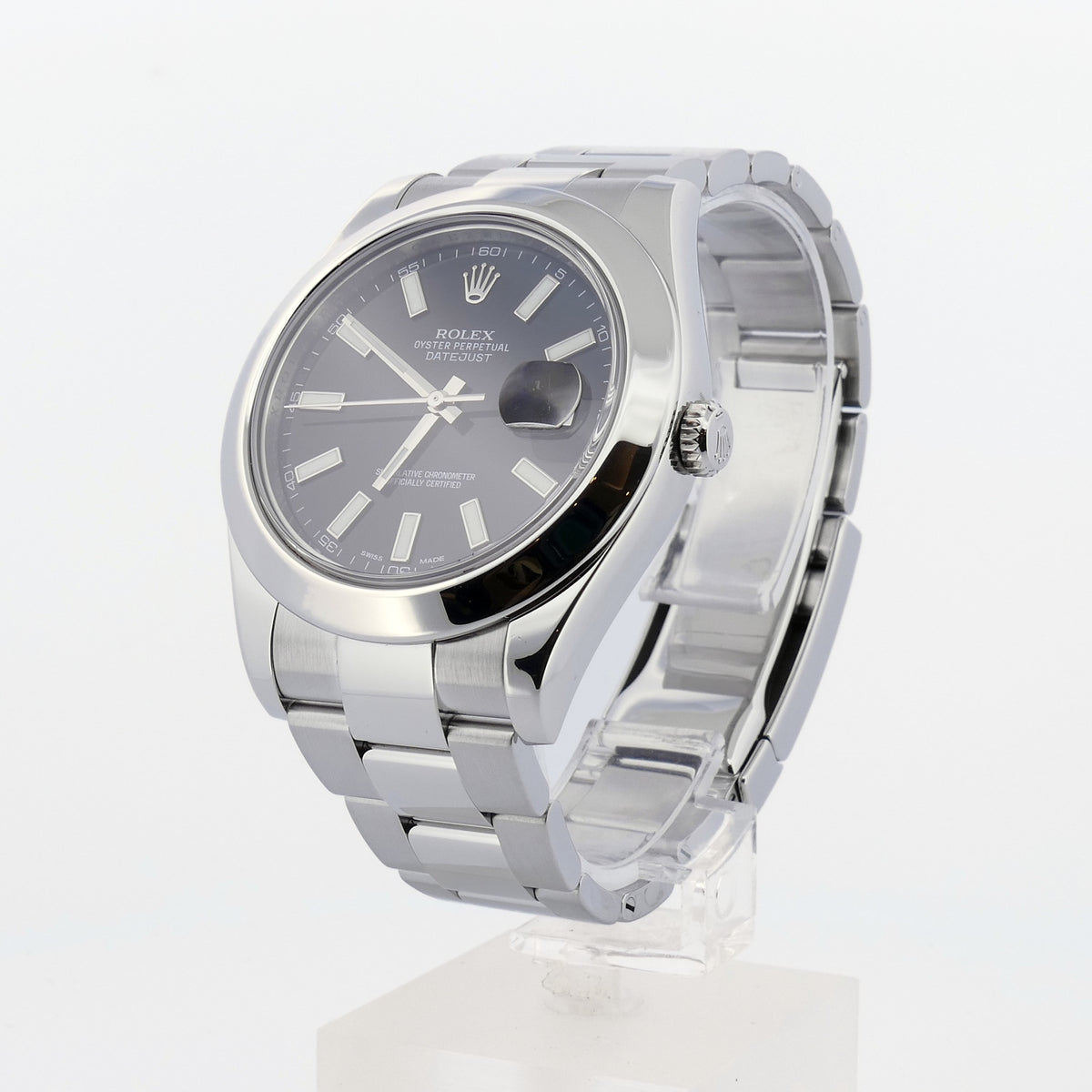 Rolex Datejust II 116300 seitlich, polierte Lünette und Oystersteel Gehäuse 41 mm