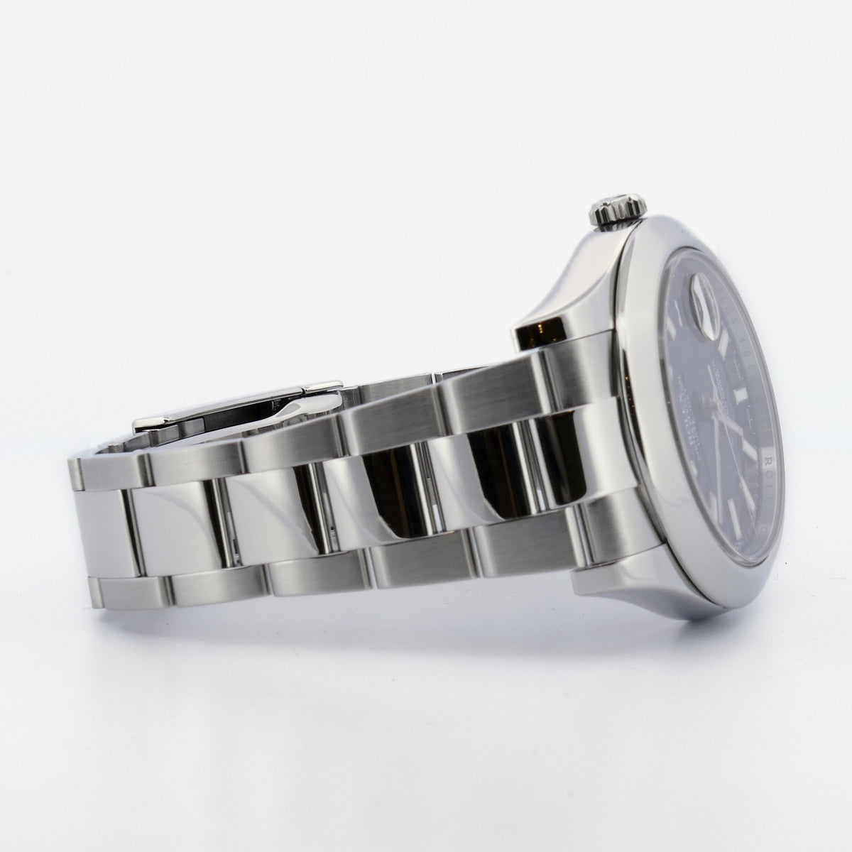 Rolex Datejust II 116300 liegend schräg, Gehäuseflanke und Oyster Band