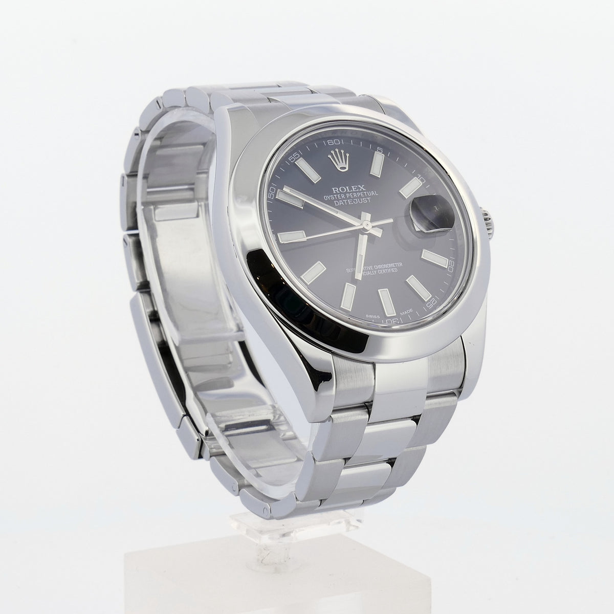 Rolex Datejust II 116300 mit schwarzem Zifferblatt, glatter Lünette und Oyster Band